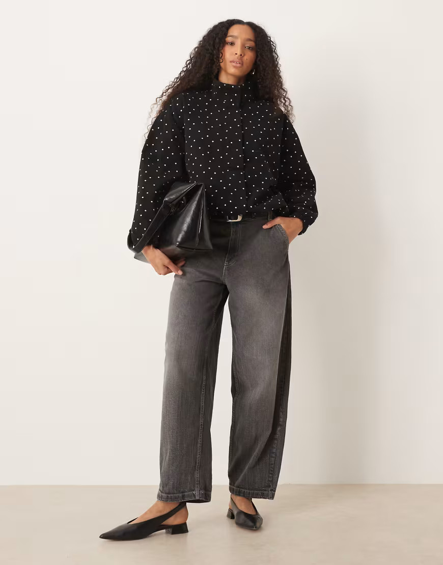 ASOS DESIGN denim funnel neck sports jacket in polka dot-Black | ASOS (Global)