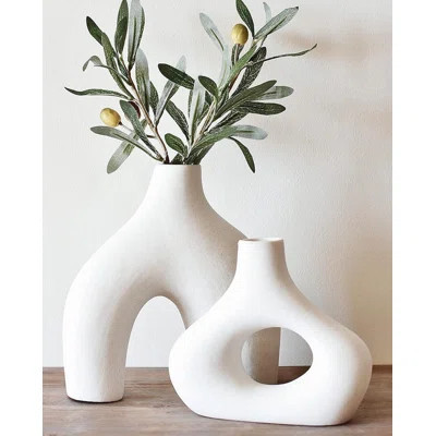 Donut Vase, Set Of 2 - Large Ceramic Vase - Minimalist Nordic, Hollow | Table Centerpiece, Olive Plant, Wedding, Living Room, Bookshelf, Office, Moder | Wayfair North America