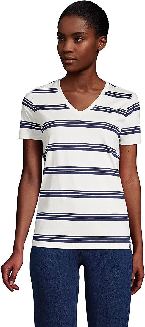 Lands' End Women's Relaxed Supima Cotton Short Sleeve V-Neck T-Shirt | Amazon (US)