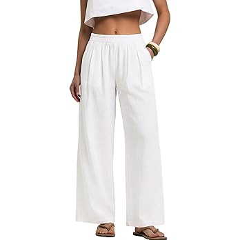 LOMON Cotton Linen Pants Women Wide Leg Palazzo Pants Beach Vacation Outfits Summer 2026 Flowy Cl... | Amazon (US)