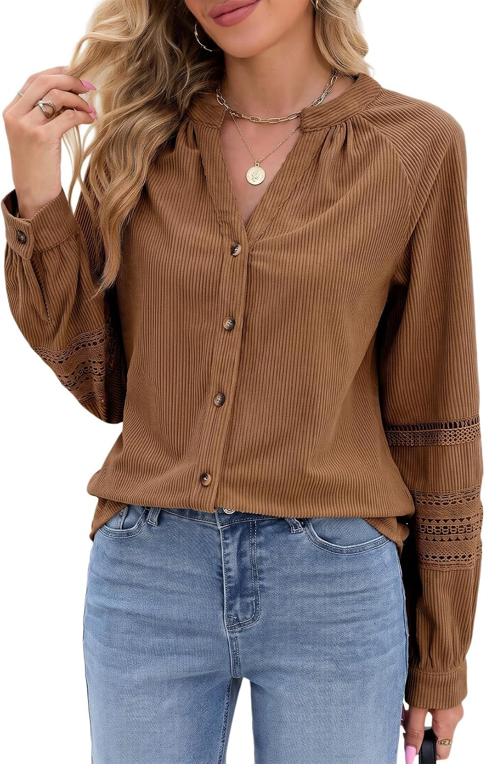 Sidefeel Corduroy Button Down Shirts for Women Long Sleeve Tops | Amazon (US)