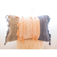 Bohemian Blue & Coral Lumbar Throw Pillow Cover, Textured Cushion With Fringe Tassel, Rustic 16 X 24 | Etsy (US)