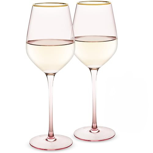 Twine Rose White Wine Glasses, Gold Rimmed Pink Tinted Crystal Wine Glass Set, Stemmed Wine Glasses, Set of 2, 14 Ounces | Amazon (US)