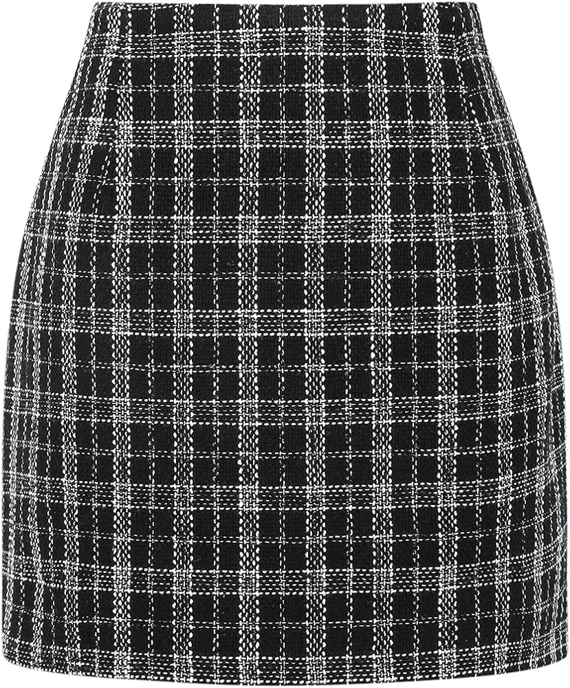 IDEALSANXUN Womens High Waist Plaid Skirt Bodycon Pencil Wool Mini Skirts | Amazon (US)