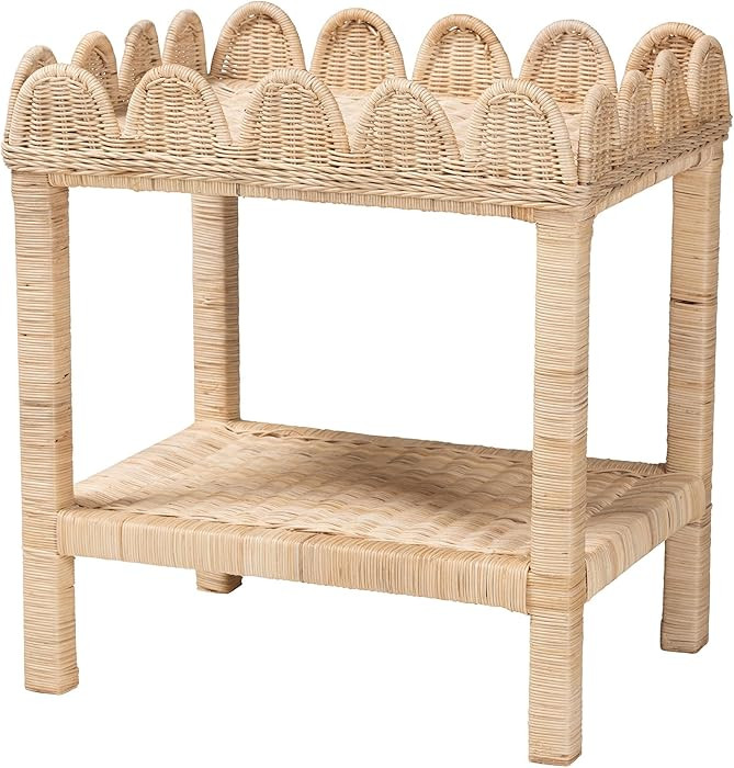 Bali & pari Sumana Bohemian Scallop Natural Rattan and Mahogany Side Table | Amazon (US)
