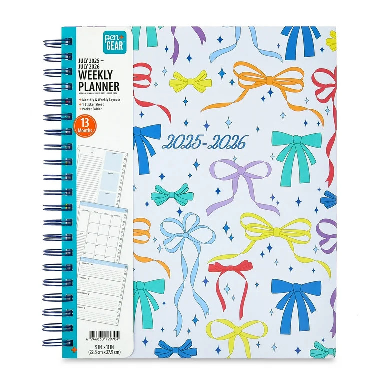 Pen+Gear 13-Month Weekly Planner, Bows, 9.5" x 11", Multi-Color, July 2025-July 2026 | Walmart (US)