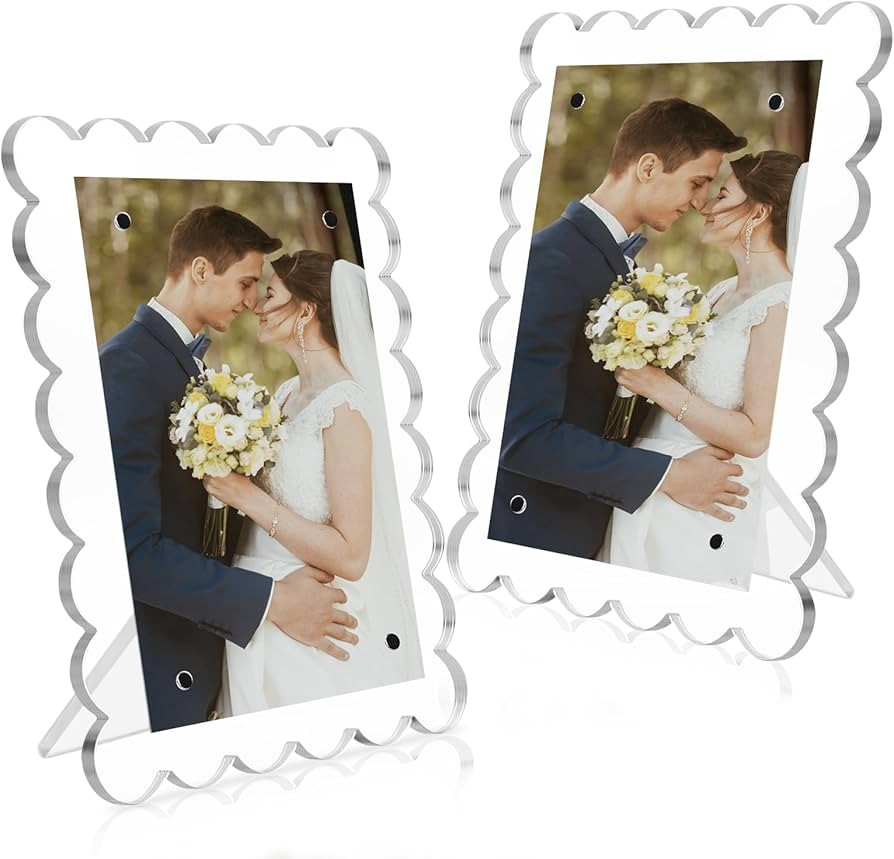 1 PACK 4 x 6 Picture Frame，Acrylic Clear Scalloped Photo Frame with Magnetic Holder for Vertica... | Amazon (US)