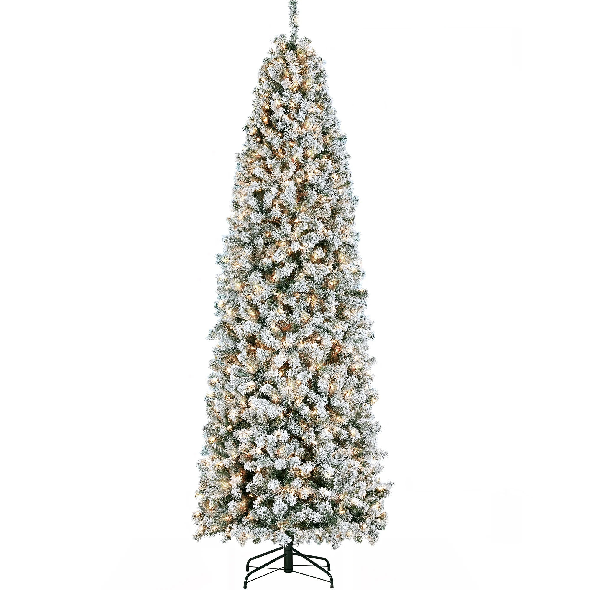 Easyfashion 9 Ft Artificial Christmas Tree Holiday Decoration Prelit Flocked Pencil Christmas Tre... | Walmart (US)