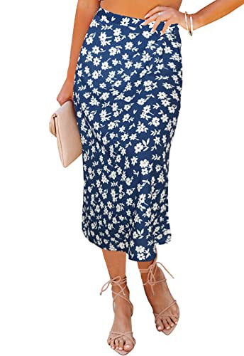 Women’s Floral Print Midi Skirt Casual High Elastic Waist Zipper Vintage Long Boho Skirts for W... | Amazon (US)
