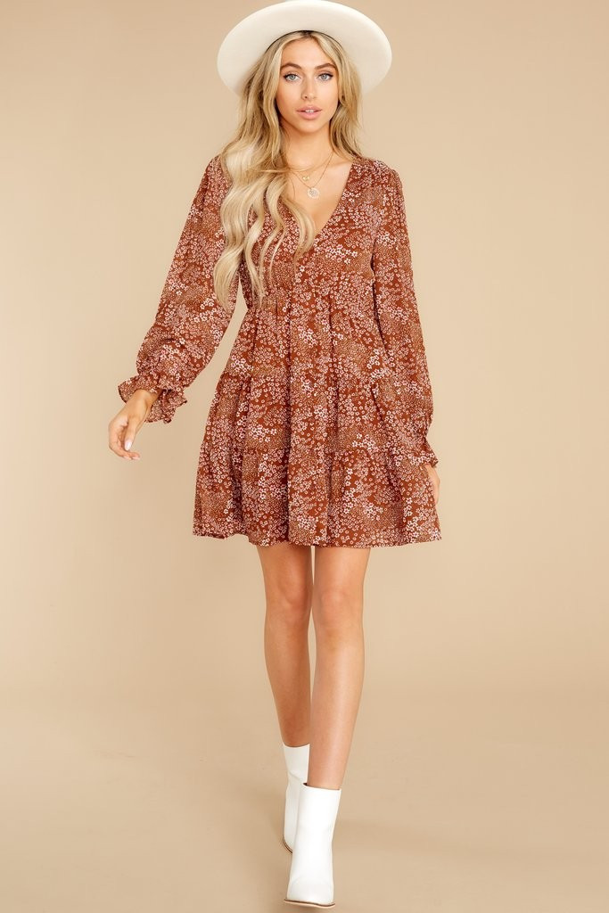Simple Pleasures Brick Floral Print Dress | Red Dress 