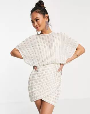 ASOS DESIGN linear embellished mini dress with wrap skirt | ASOS (Global)