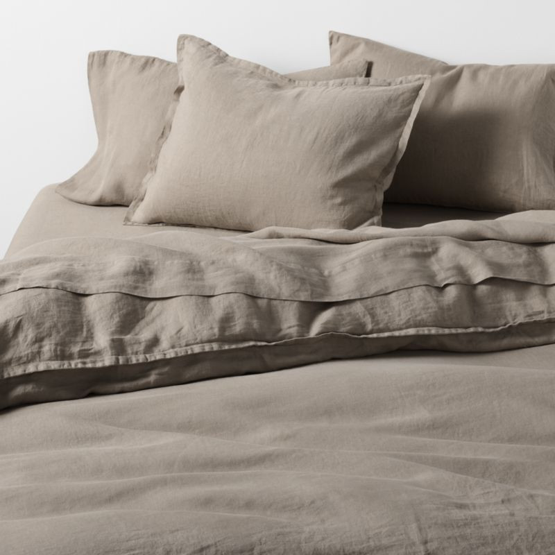 New Natural European Flax -Certified Linen Clay Taupe King Duvet Cover + Reviews | Crate & Barrel | Crate & Barrel