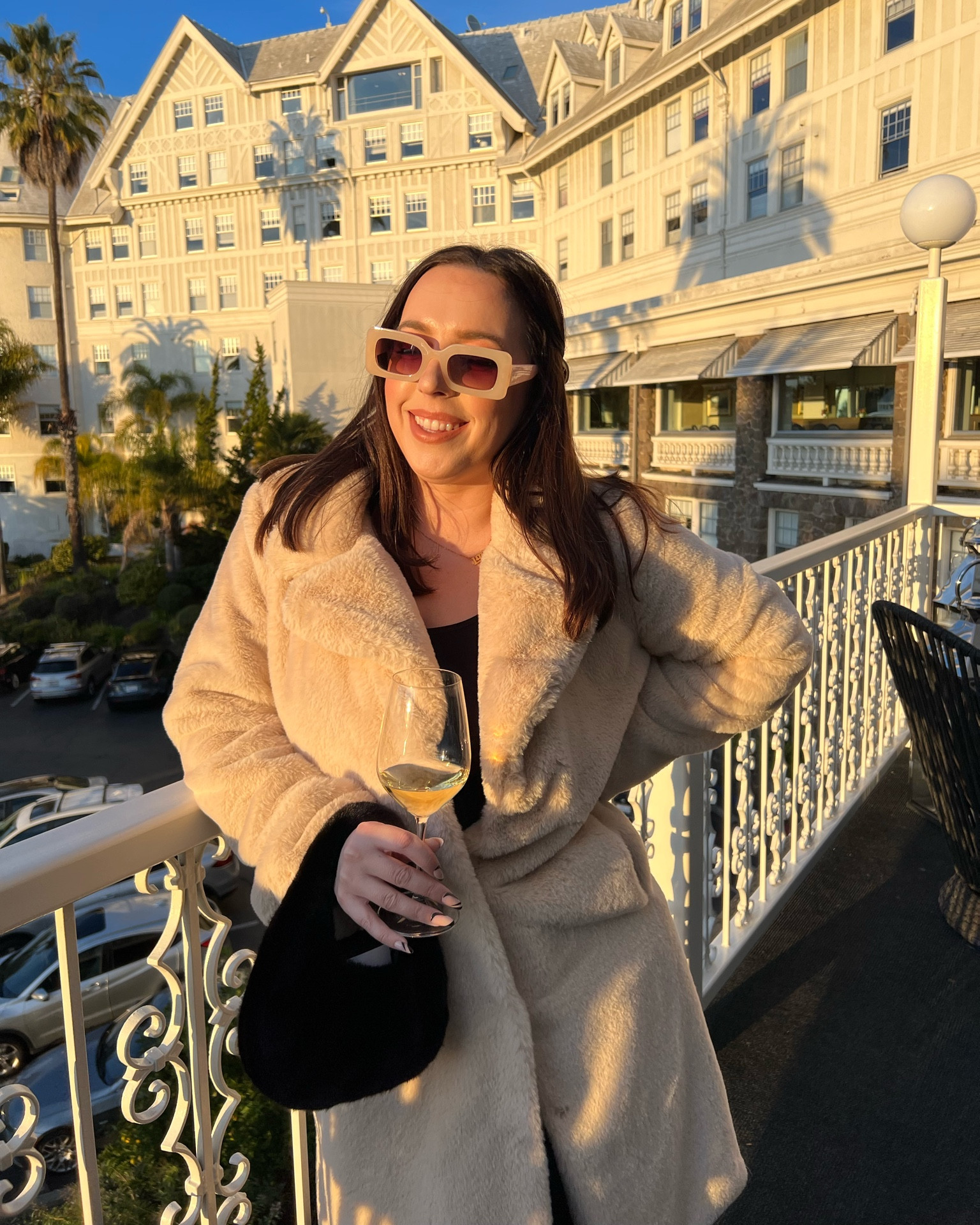 Beige & cream colors for winter! Perfect glam and warm Thanksgiving outfit or holiday outfit  Cream faux fur coat. Beige rectangle glasses. Black faux fur mini bag.

#LTKGiftGuide #LTKHoliday #LTKCyberweek