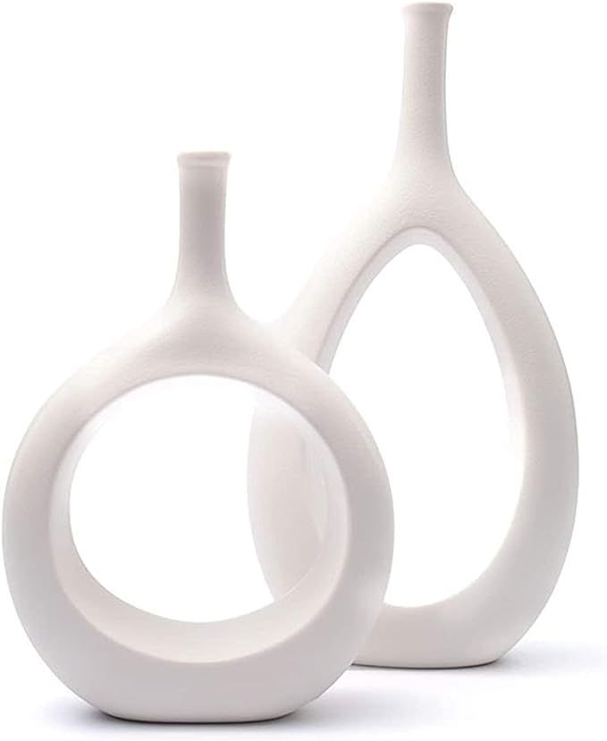 Samawi Ceramic Vase Set of 2 for Flowers Decor Centerpieces|Modern/Geometric Vase/Peephole Vase/ ... | Amazon (US)