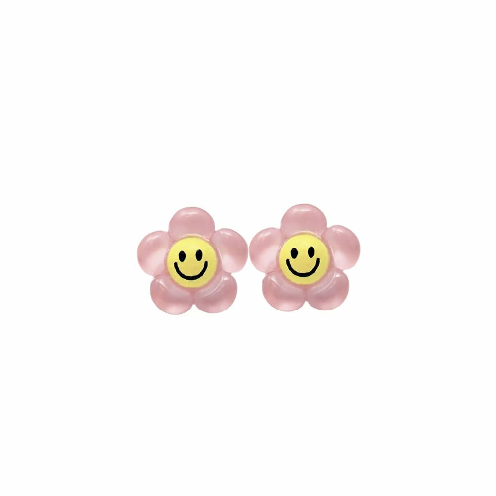 Titanium Post Earrings Hypoallergenic (10mm, Pink Smiley Flower) | Amazon (US)