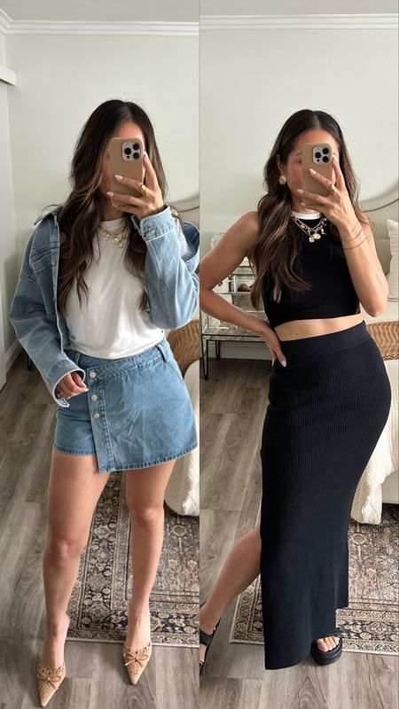 Are you a mini skirt or maxi skirt type of girl? 
Wearing a small in both skirts 
I’m 5’4”/130

#LTKStyleTip #LTKU #LTKFindsUnder50