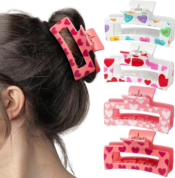 PANTIDE 4Pcs Valentine's Day Heart Hair Claw Clips for Women Girls - Conversation Love Heart Rect... | Amazon (US)