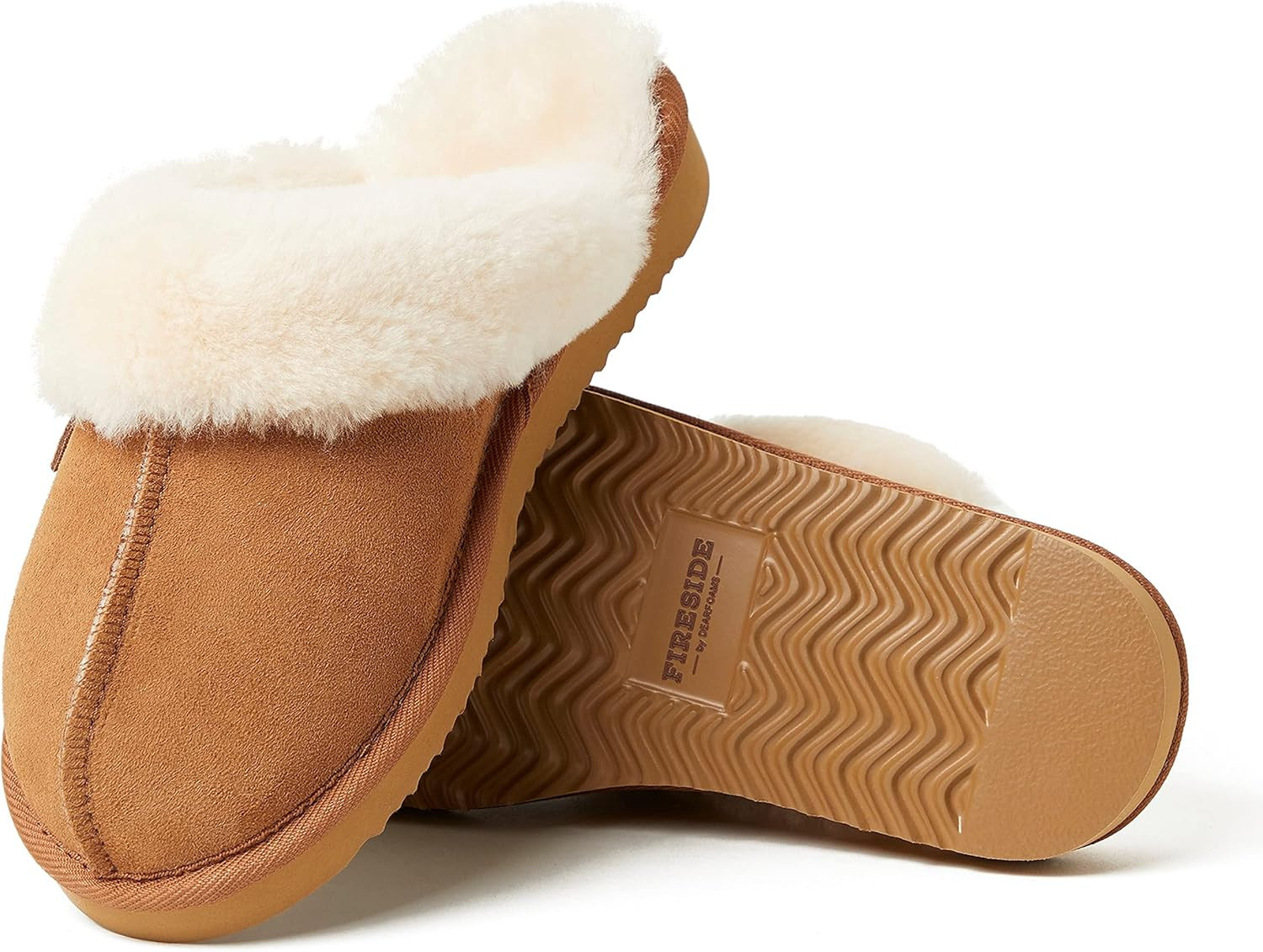 Dearfoams Women's Fireside Sydney Shearling Indoor/Outdoor Water Resistant Scuff Slipper, Wide Width | Amazon (US)