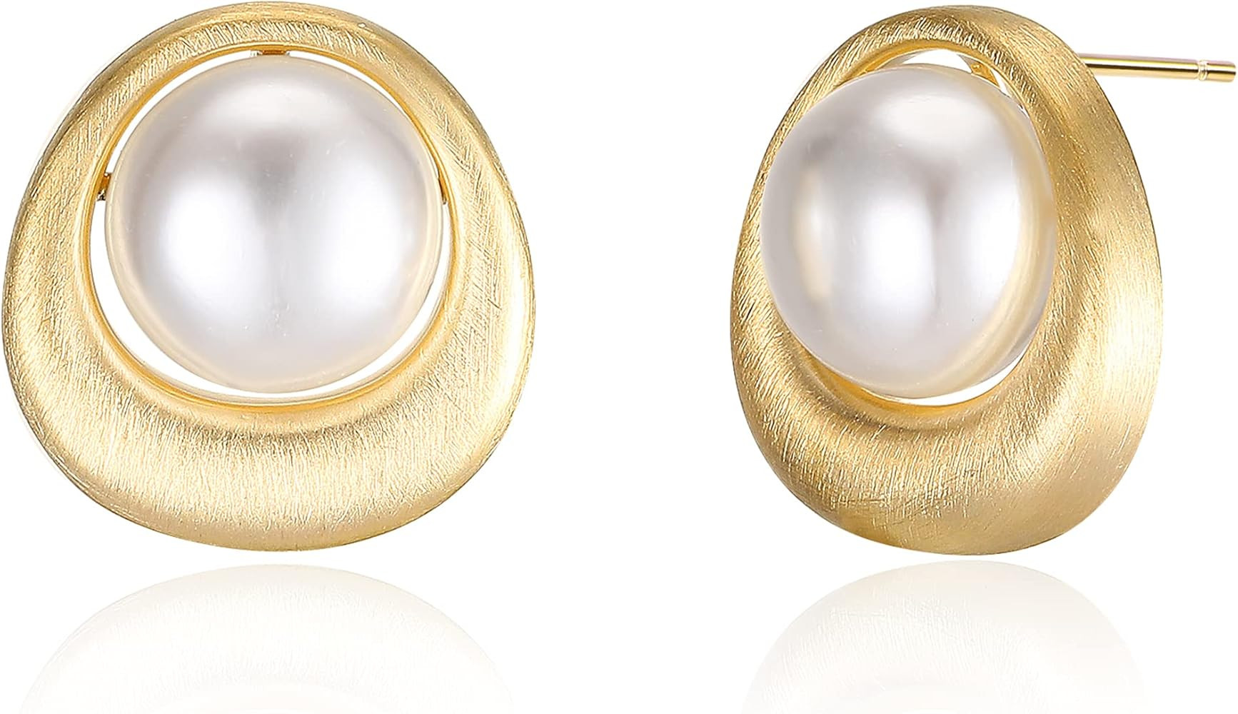 18K Gold Plated Stud Pearl Earrings for Women, Fashion White Pearl Stud Earrings Jewelry Accessor... | Amazon (US)