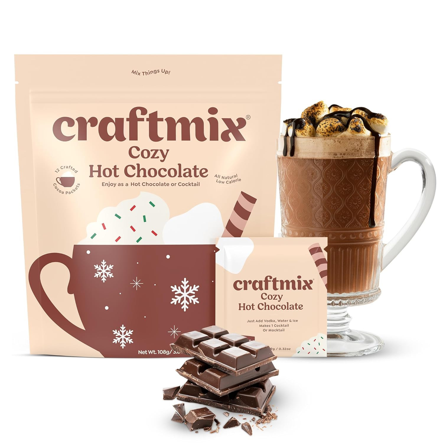 Craftmix Cozy Hot Chocolate Mix - Instant Hot Cocoa Drink Mix Packets - Made with Real Cocoa Bean... | Amazon (US)