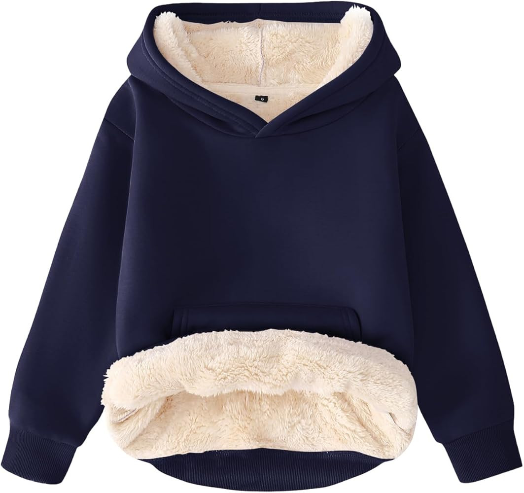 Kissonic Unisex Boys Girls Fleece Sherpa Lined Hoodie Winter Warm Kids Hooded Sweatshirt | Amazon (US)