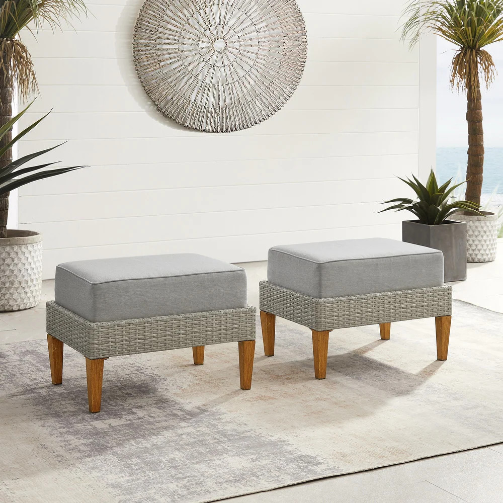Capella 2Pc Outdoor Wicker Ottoman Set | Bed Bath & Beyond