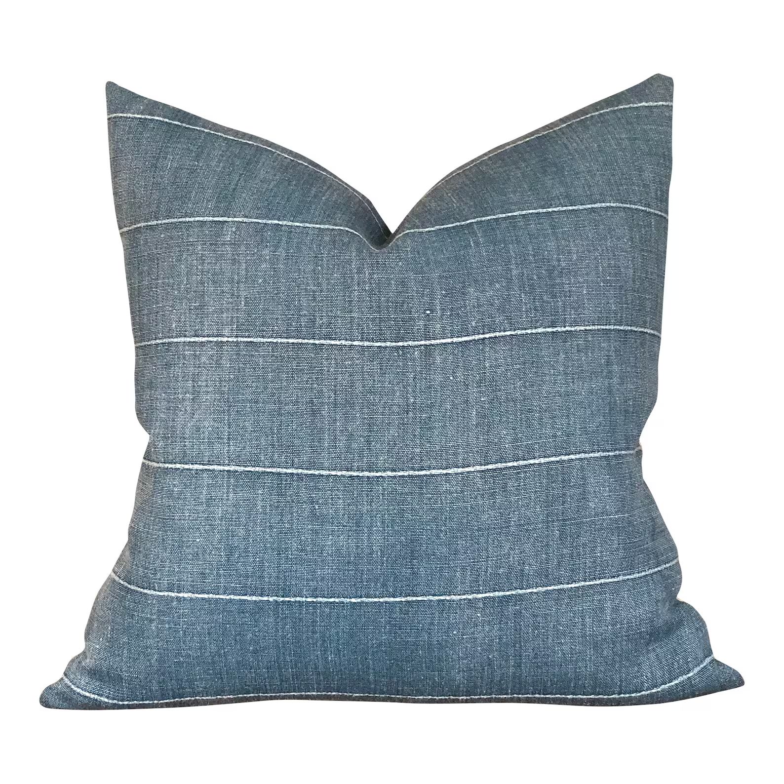 Designer Faso in Baleen Pillow Cover // Farmhouse Decor Pillow // Indigo Blue Linen Decorative Pi... | Etsy (US)
