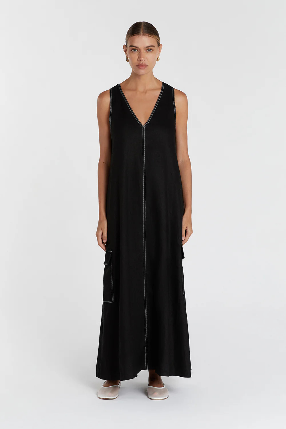 LAURENT BLACK CARGO LINEN DRESS | DISSH