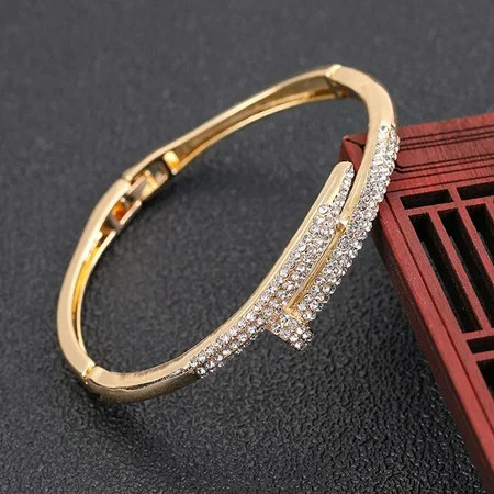 High Quality Classic Nail Design Golden Crystal Openable Bangle Bracelet Trendy Fashion Jewelry Accessories | Walmart (US)