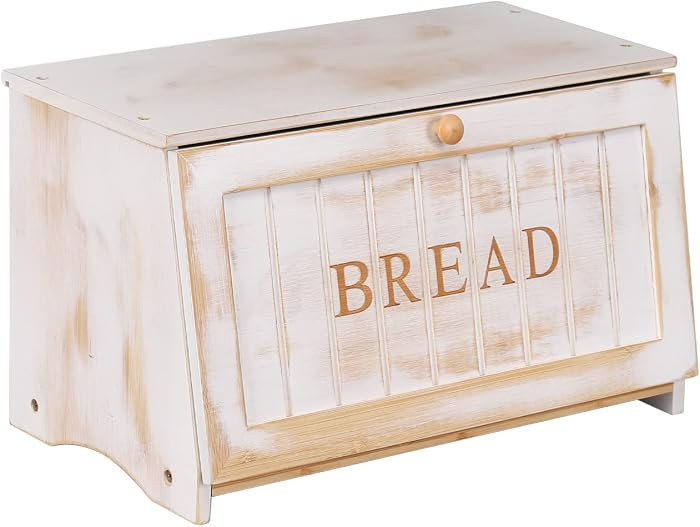 HOMEKOKO Vintage Large Wood Bread Box for Kitchen Counter, Retro Design Single Layer Bamboo Large... | Amazon (US)