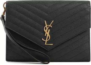 Saint Laurent Ysl Monogram Quilted Envelope Clutch Bag in Purple