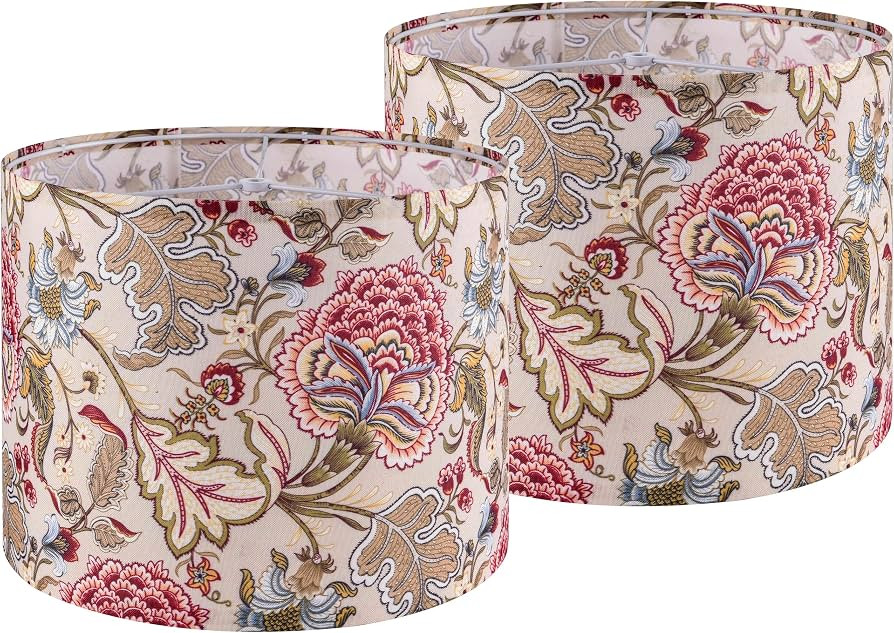 GOSO 2pcs Medium Lampshade Polyester Fiber Printing Flowers Plants Drum Lamp Shade For TableLamp,... | Amazon (US)