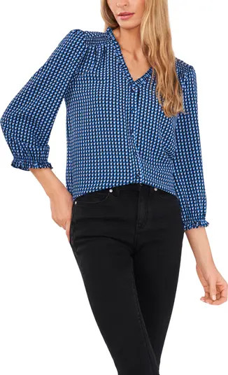 Geo Print Ruffle Trim Blouse | Nordstrom