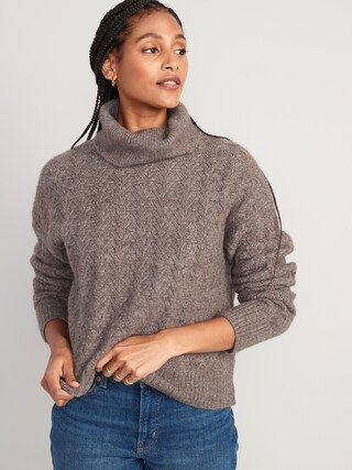 Heathered Pointelle-Knit Turtleneck Sweater for Women | Old Navy (US)