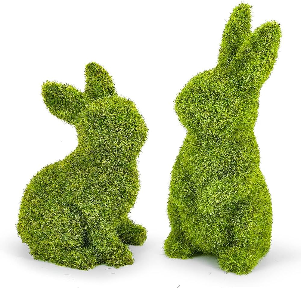 Easter Bunny Decorations,Resin Moss Bunny Figurine,Garden Artificial Moss Rabbit Easter Décor Easter Party Favors Gifts(Small01-2pcs) | Amazon (US)