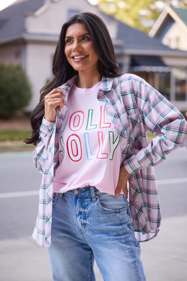 Rory Pink And Green Holiday Plaid Flannel Top | Pink Lily