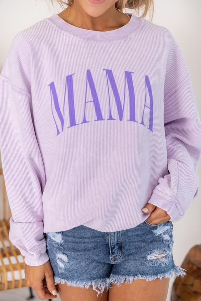 Mama Vintage Corded Graphic Lilac Sweatshirt | Pink Lily