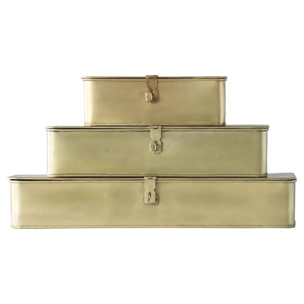 Staten Modern Gold Iron Rectangular Decorative Box - Set of 3 | Kathy Kuo Home