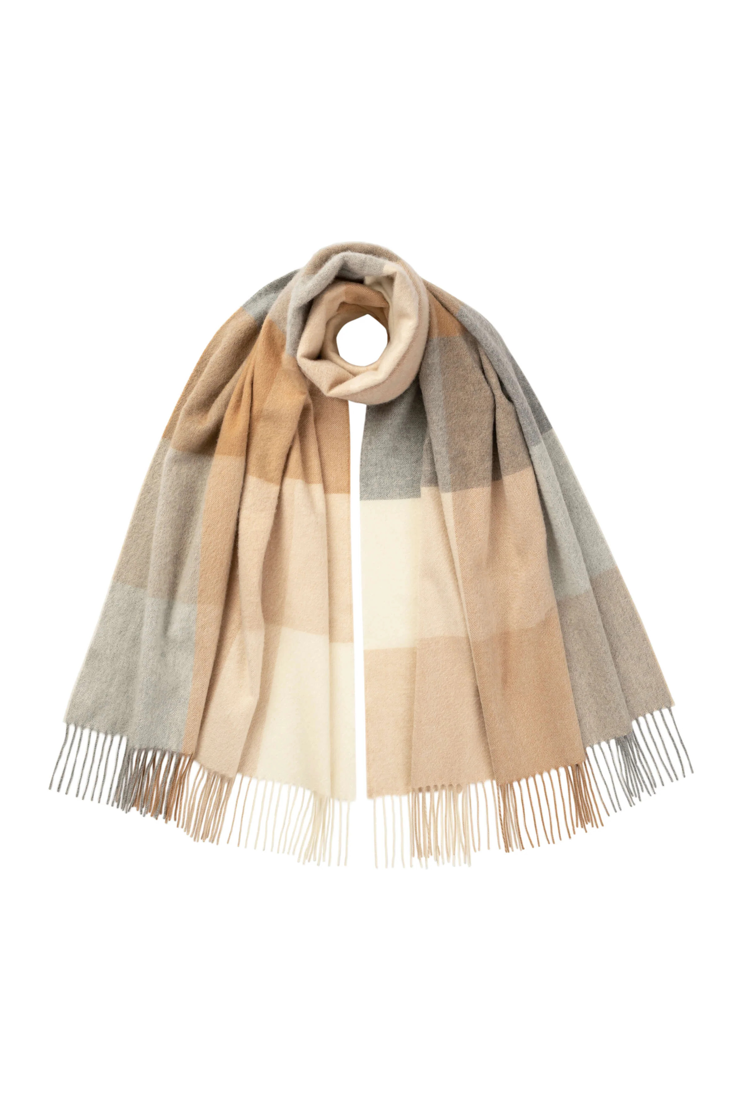 Block Check Camel Cashmere Stole | Johnstons of Elgin