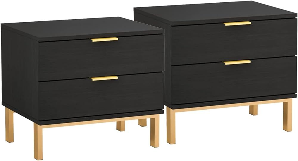 ECACAD Set of 2 Nightstands with 2 Storage Drawers & Gold Metal Legs, Modern Bedside Table Sofa E... | Amazon (US)