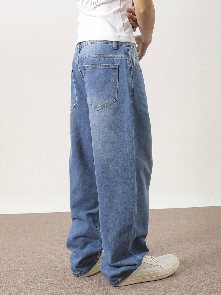 Claim Dot Men's Loose Solid Color Straight-Leg Jeans With Pockets | SHEIN