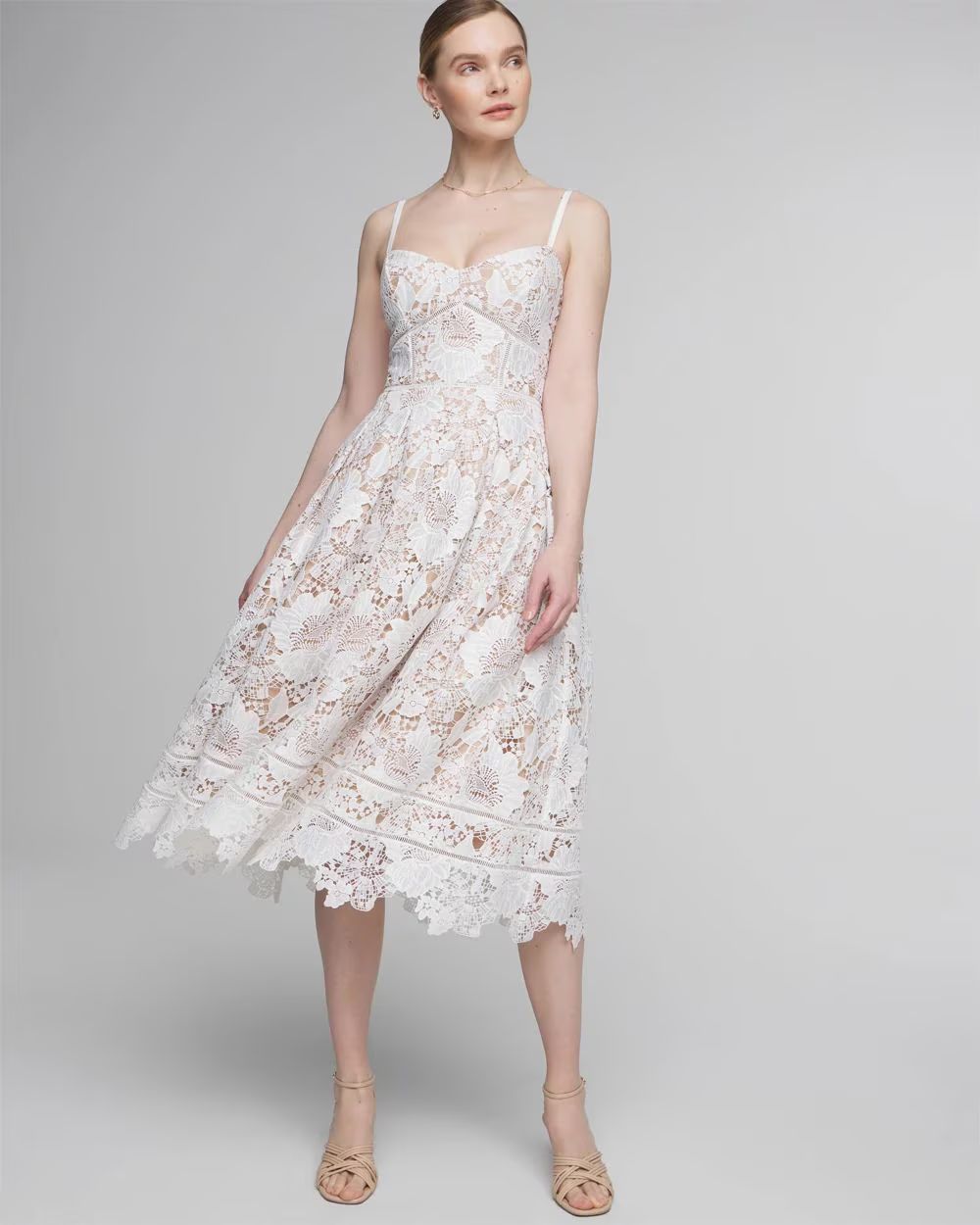 Sleeveless Lace Fit & Flare Midi Dress | White House Black Market