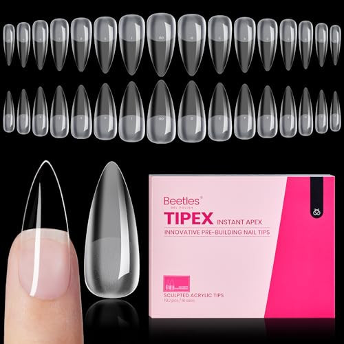 Beetles Tipex Instant Apex Nail Tips, Stiletto Medium, 192pcs 16 Sizes, Pre-Building Pre-Etched Strong Thicker Strong Acrylic Tips | Amazon (US)