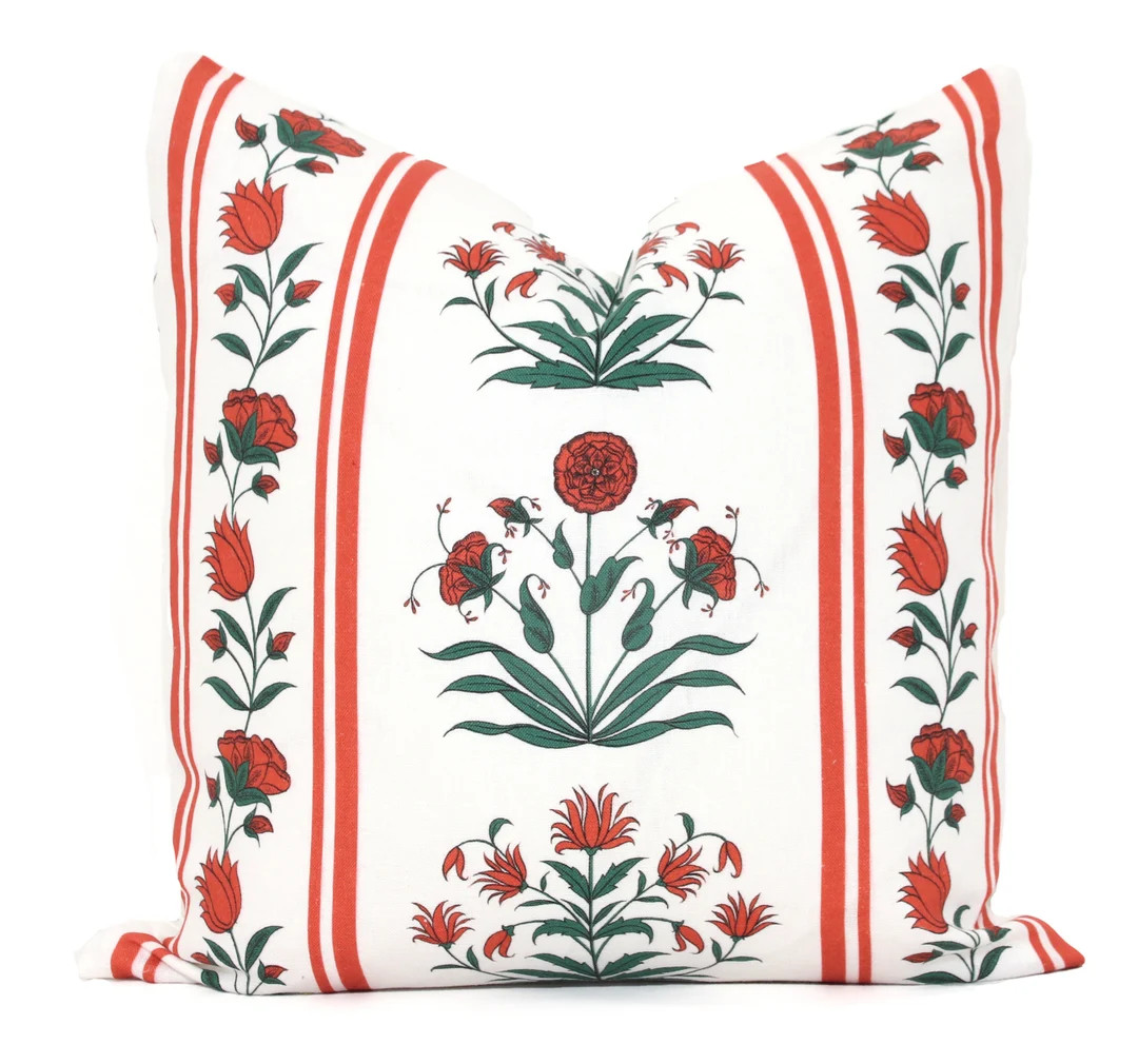 Red Royal Poppy Stripe Pillow Decorative Pillow Cover 18x18, 20x20, 22x22, 26 or Lumbar Schumache... | Etsy (US)
