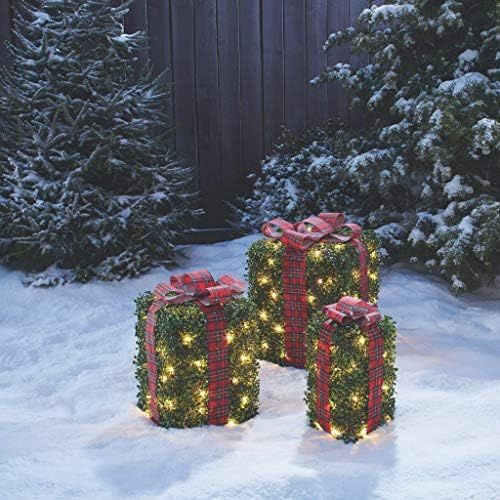 NOMA Set of 3 Lighted Christmas Topiary Gift Boxes | Outdoor Holiday Lawn Decoration | 3-Pack | Amazon (US)