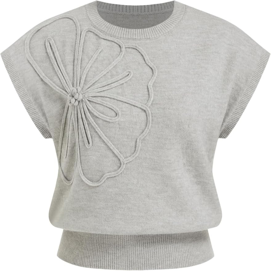 CIDER Floral Sweater Vest Crew Neck Loose Fit Sweater Casual Sleeveless Knit Top | Amazon (US)