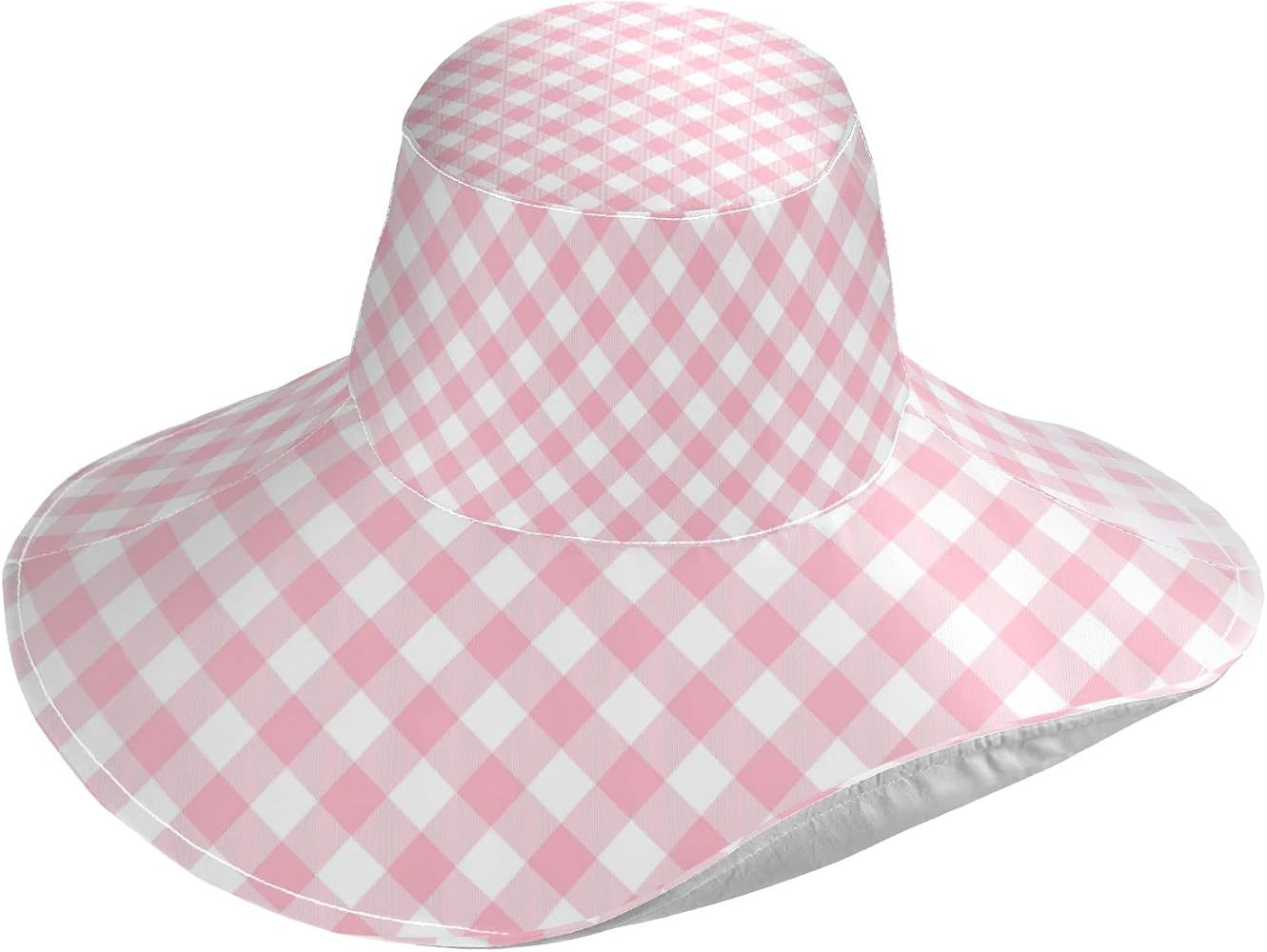 Kigai Sun Beach Hat Pink Gingham Wide Brimmed Sunhats with Chin Strap Water-Resistant Summer Hat ... | Amazon (US)
