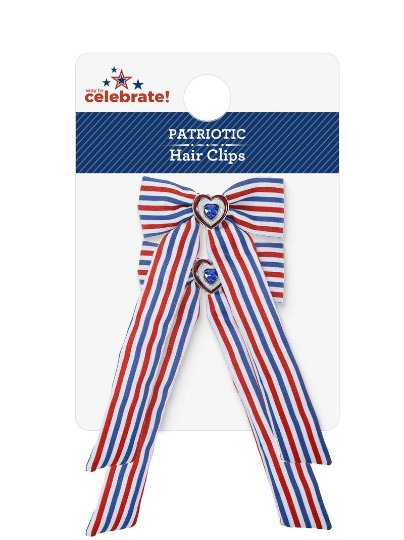 Way to Celebrate Patriotic Striped Hair Bow Set | Walmart (US)