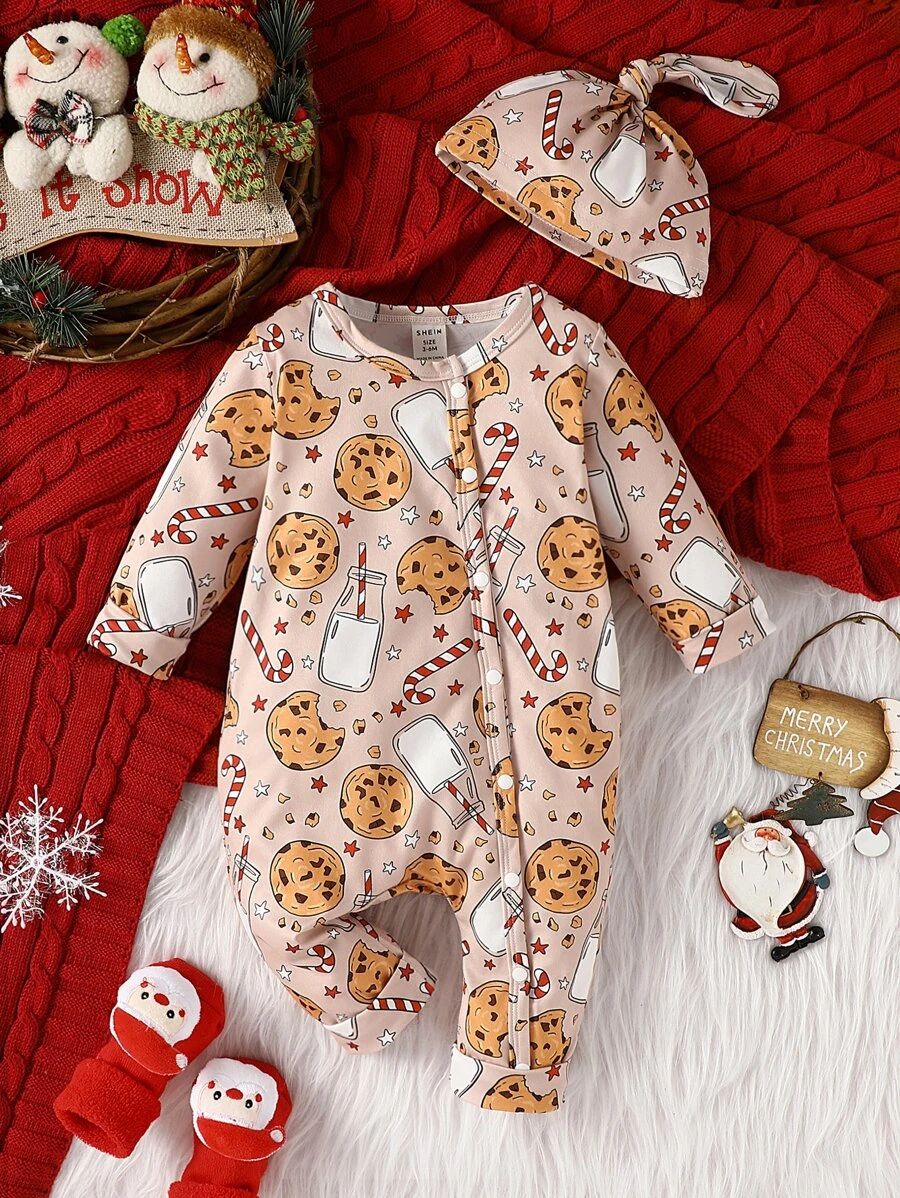 Baby Milk & Biscuit Print Sweatshirt Jumpsuit With Hat
   
      SKU: sa2209287889796090
        ... | SHEIN