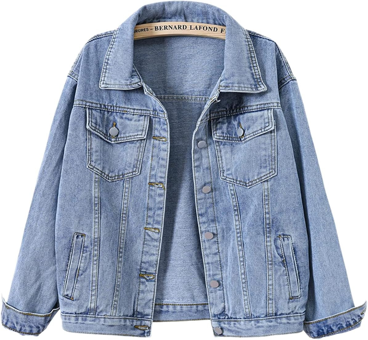 loveimgs Women's Classic Collared Button Down Distressed Oversize Boyfriend Unlined Denim Trucker... | Amazon (US)